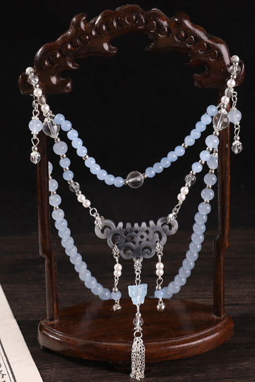 Blue Vintage Long Necklace Chinese Style Necklace
