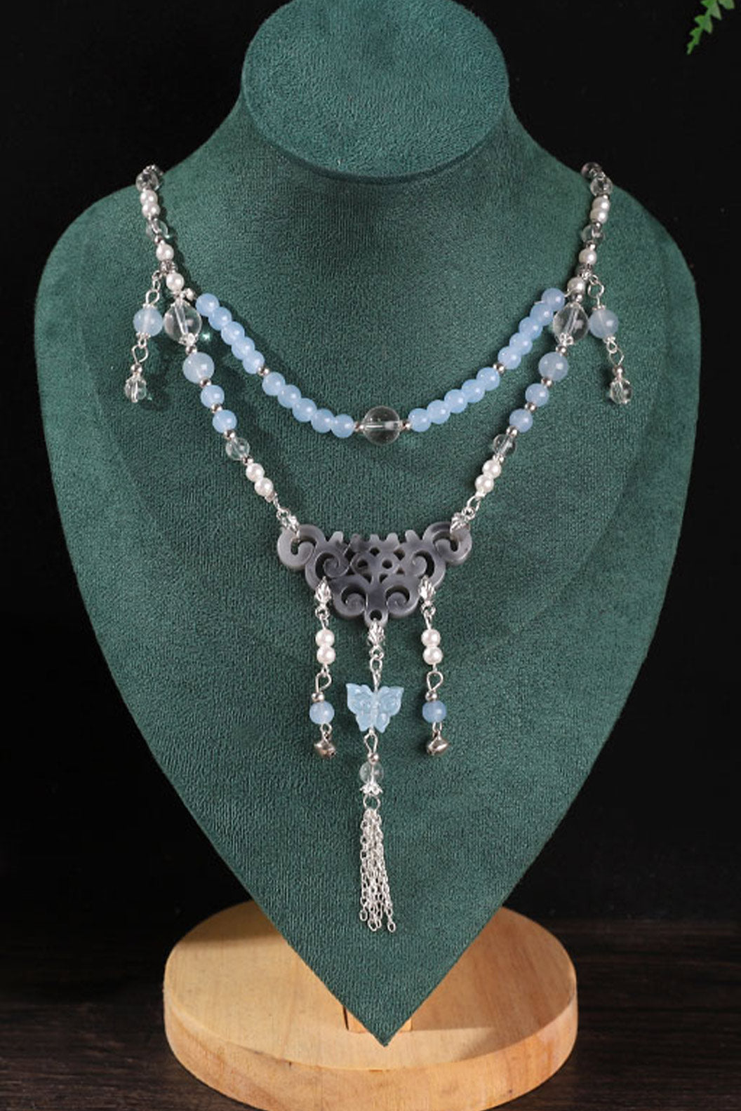 Blue Vintage Long Necklace Chinese Style Necklace