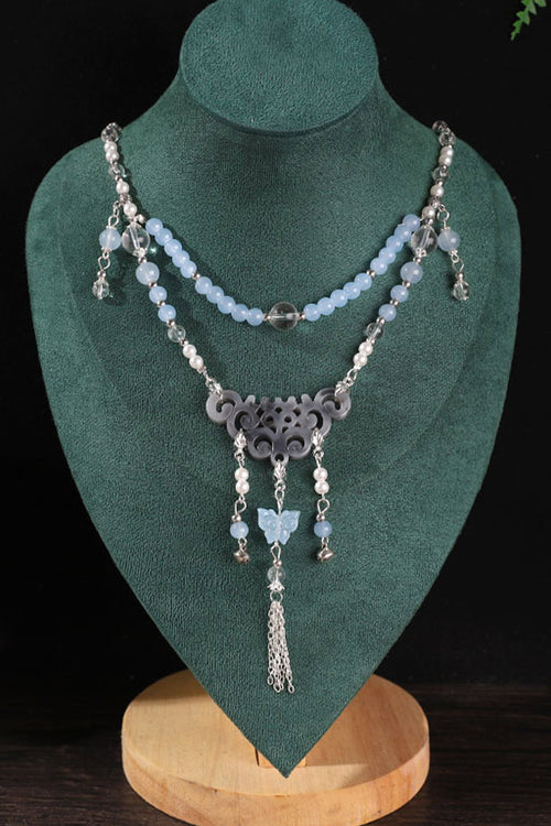 Blue Vintage Long Necklace Chinese Style Necklace