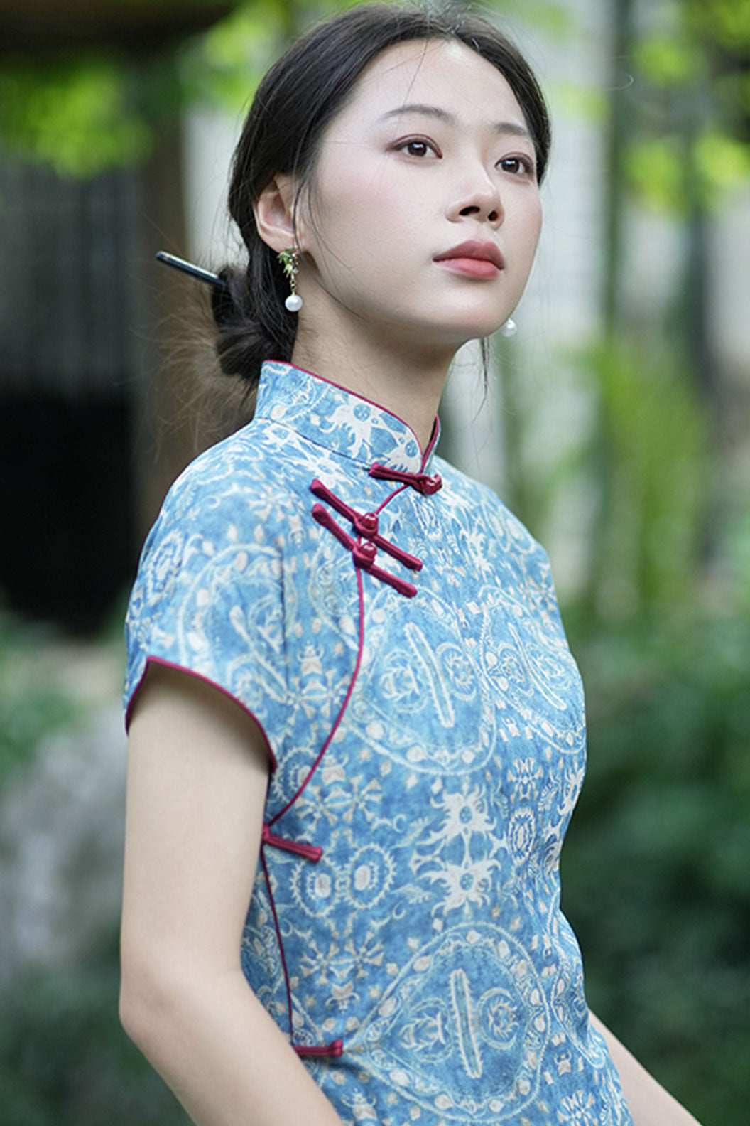 Cheongsam Qipao Blue Full Opening Collar Modern Chinese Style - xiyangjing 西洋镜