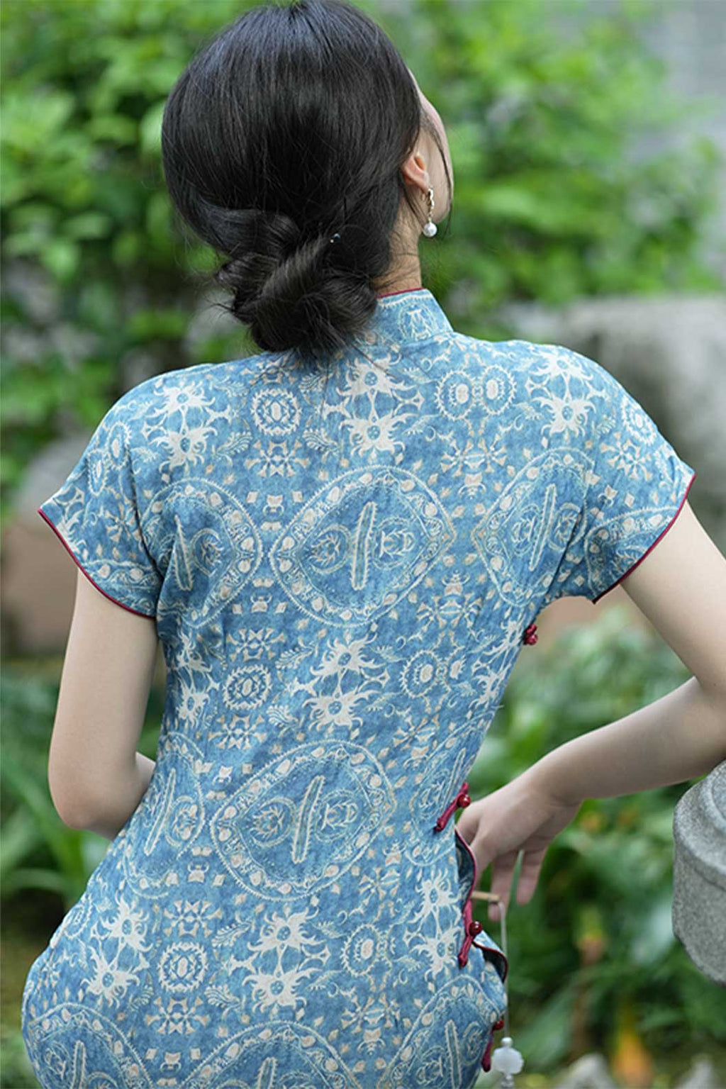 Cheongsam Qipao Blue Full Opening Collar Modern Chinese Style - xiyangjing 西洋镜