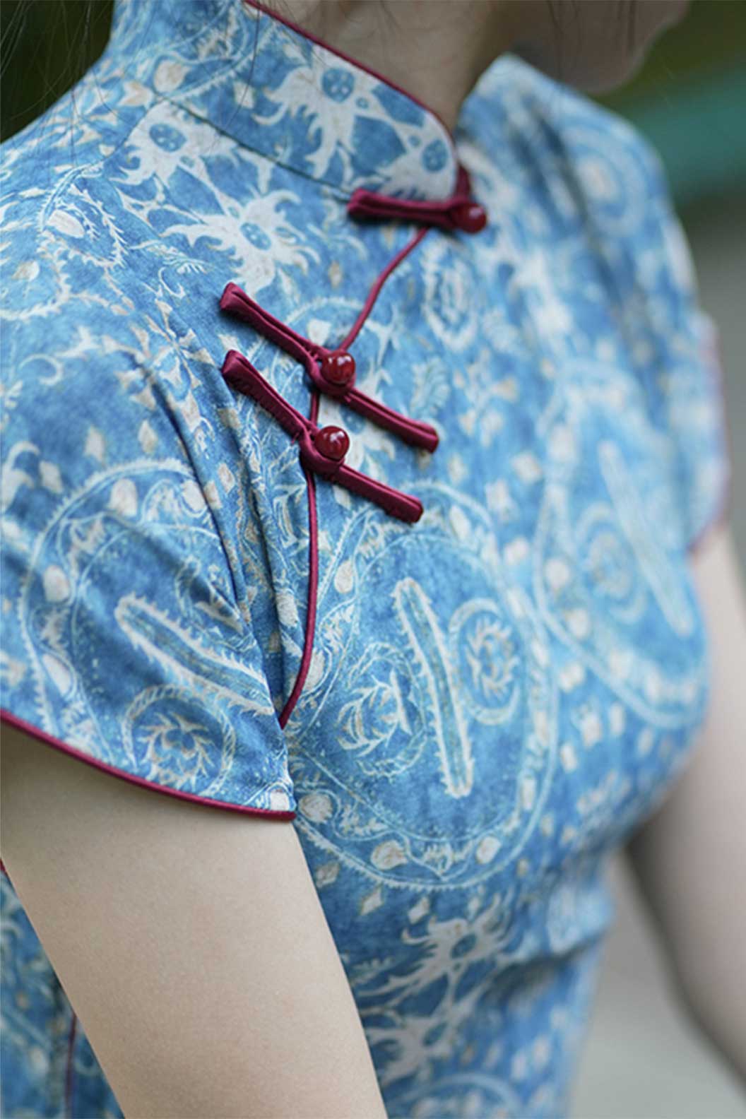 Cheongsam Qipao Blue Full Opening Collar Modern Chinese Style - xiyangjing 西洋镜