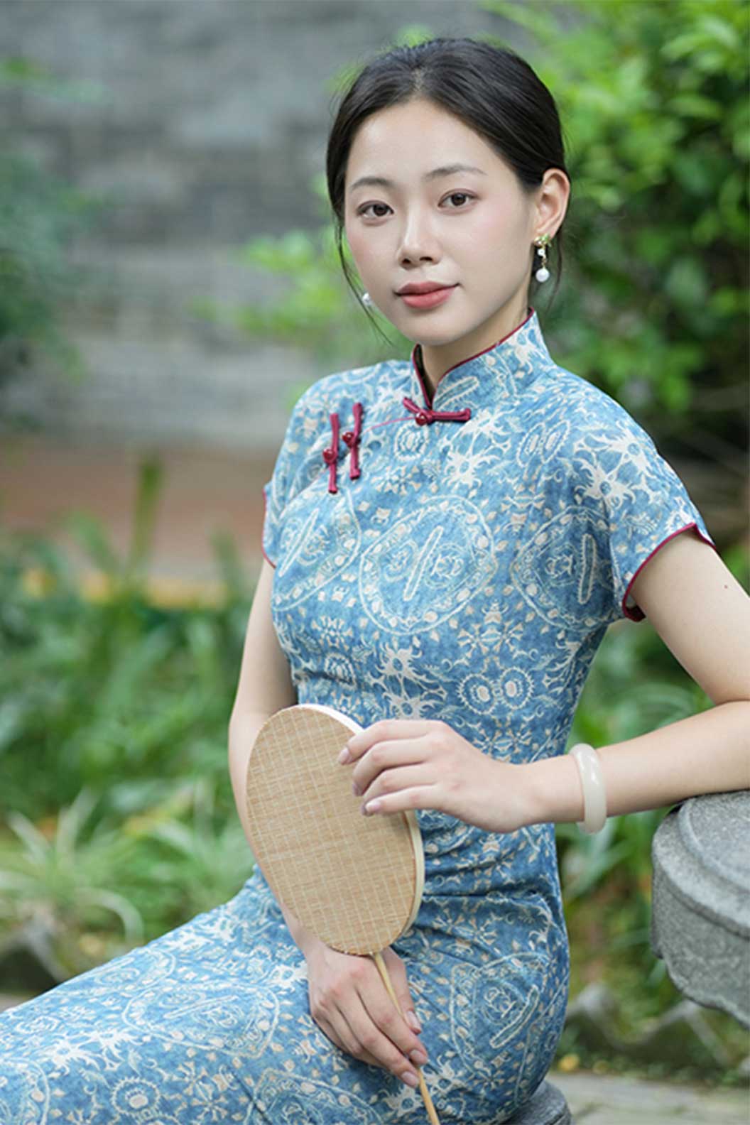 Cheongsam Qipao Blue Full Opening Collar Modern Chinese Style - xiyangjing 西洋镜