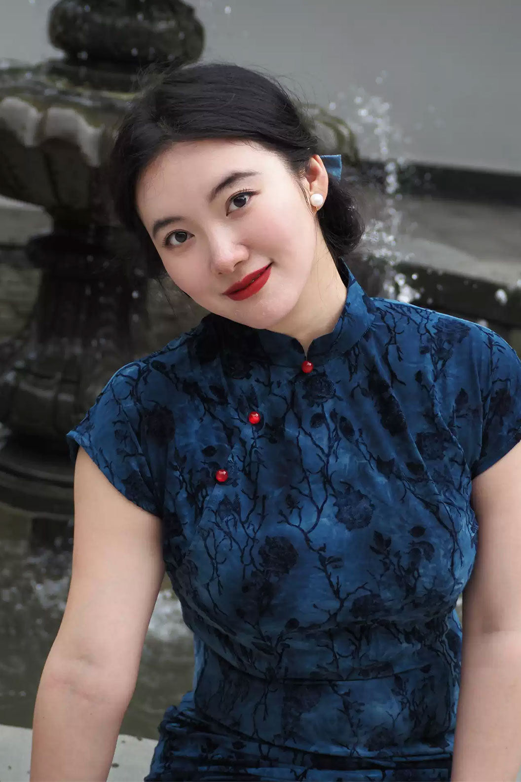Cheongsam Qipao Blue Qipao Dress for Casual Wear Modern Chinese Style - fuguangjin 浮光锦
