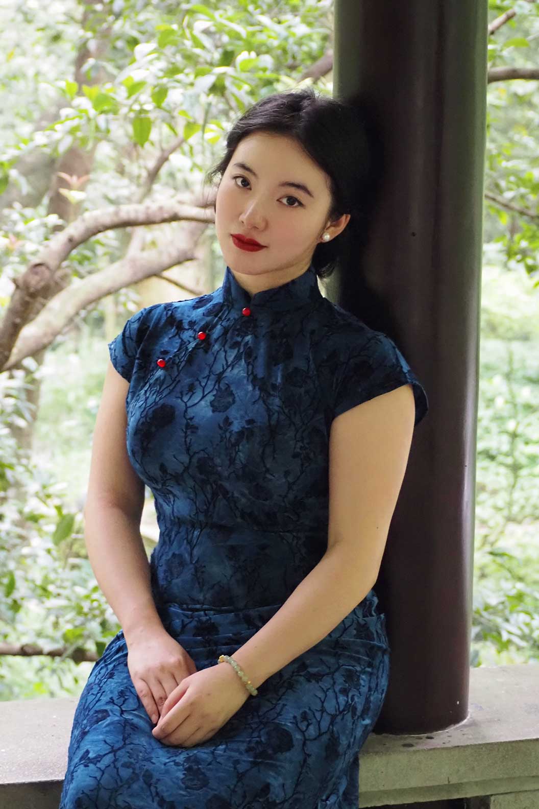 Cheongsam Qipao Blue Qipao Dress for Casual Wear Modern Chinese Style - fuguangjin 浮光锦