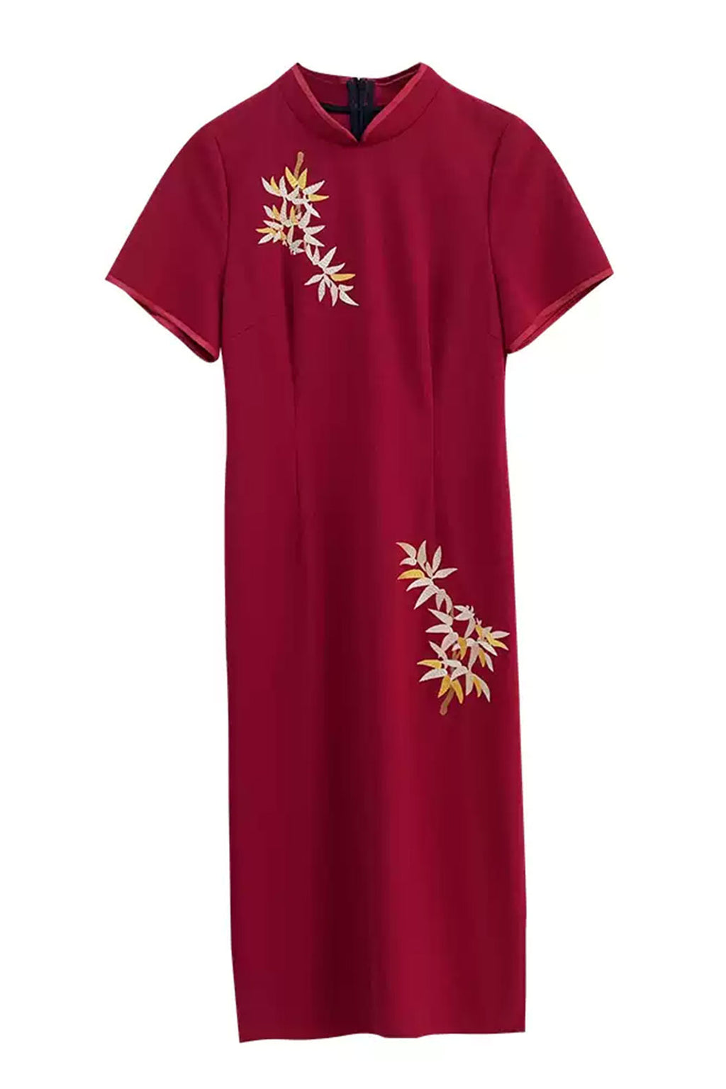 Cheongsam Qipao Embroidered Bamboo Red Qipao - fenghua 风华