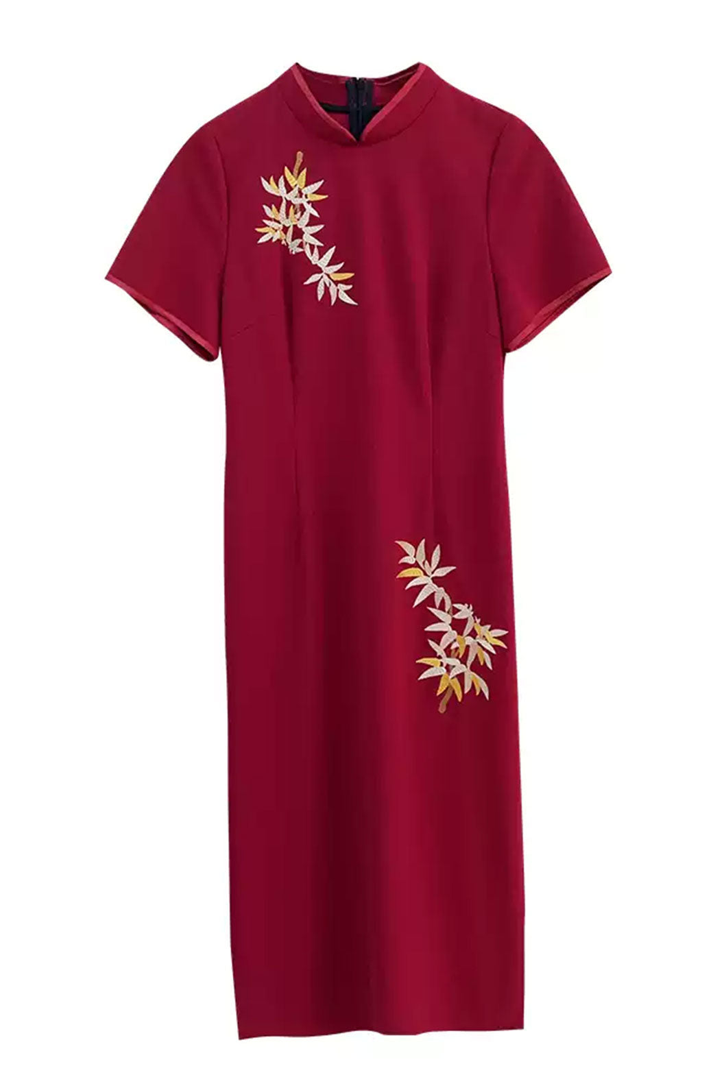Cheongsam Qipao Embroidered Bamboo Red Qipao - fenghua 风华
