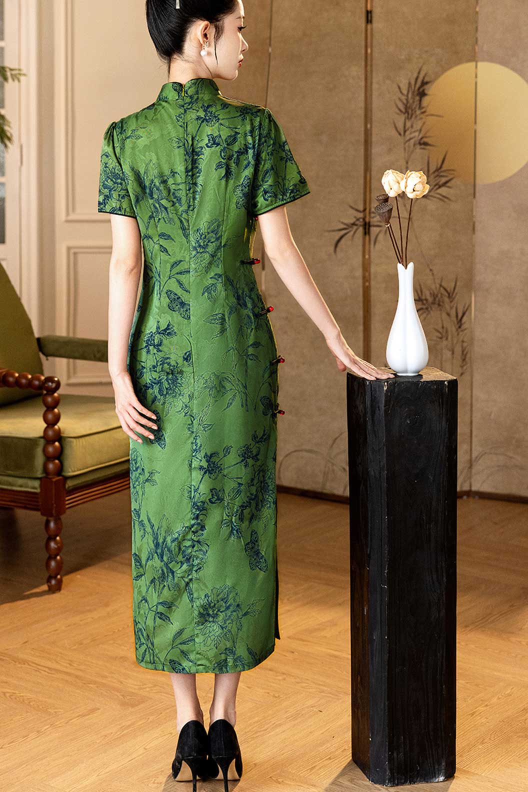Cheongsam Qipao Green Qipao Dress Slim Fit Daily Wear Modern Chinese Style - zuichunyan 醉春烟