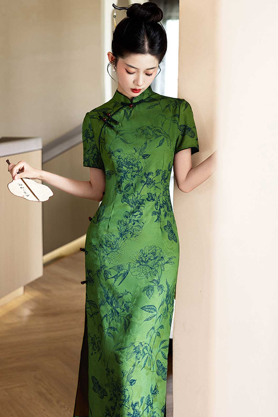 Cheongsam Qipao Green Qipao Dress Slim Fit Daily Wear Modern Chinese Style - zuichunyan 醉春烟