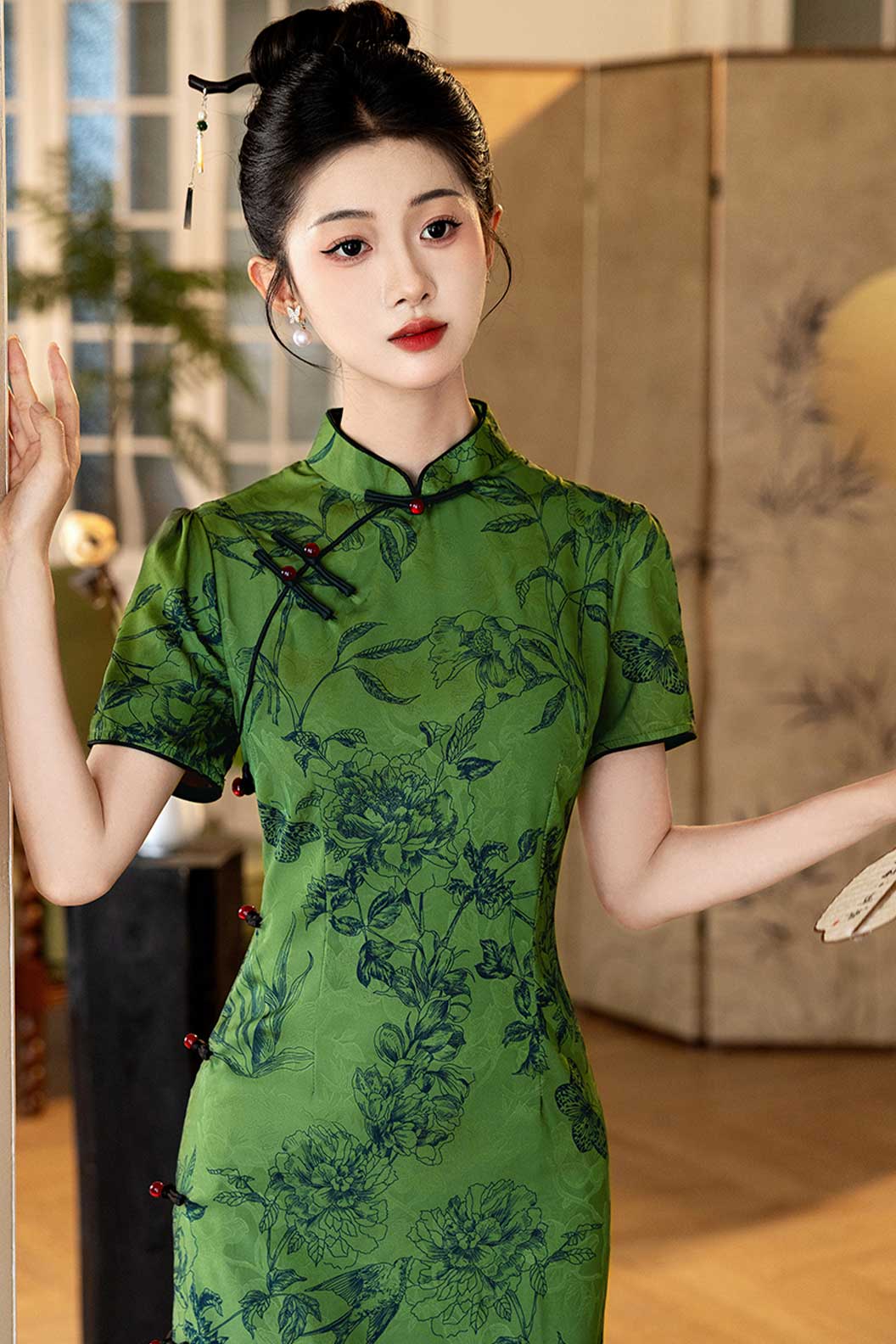 Cheongsam Qipao Green Qipao Dress Slim Fit Daily Wear Modern Chinese Style - zuichunyan 醉春烟