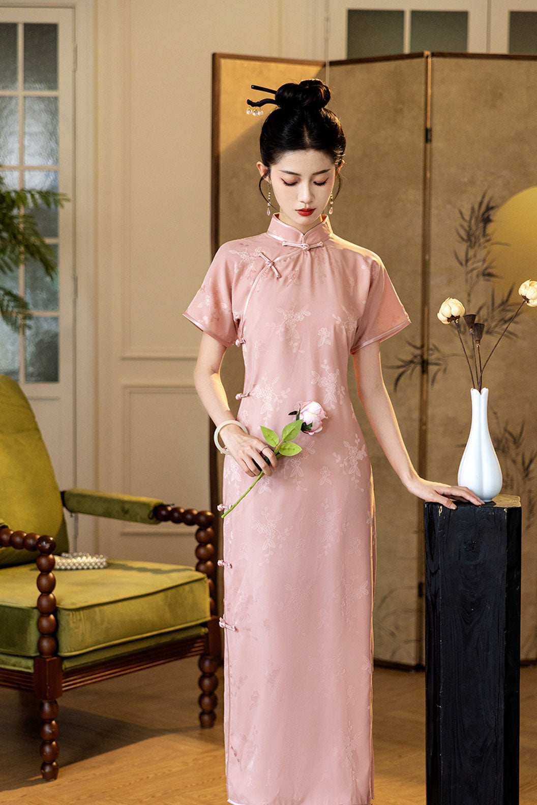 Cheongsam Qipao Pink Floral Qipao Dress Chinese Traditional  Dress - hongxuefeifei 红雪霏霏