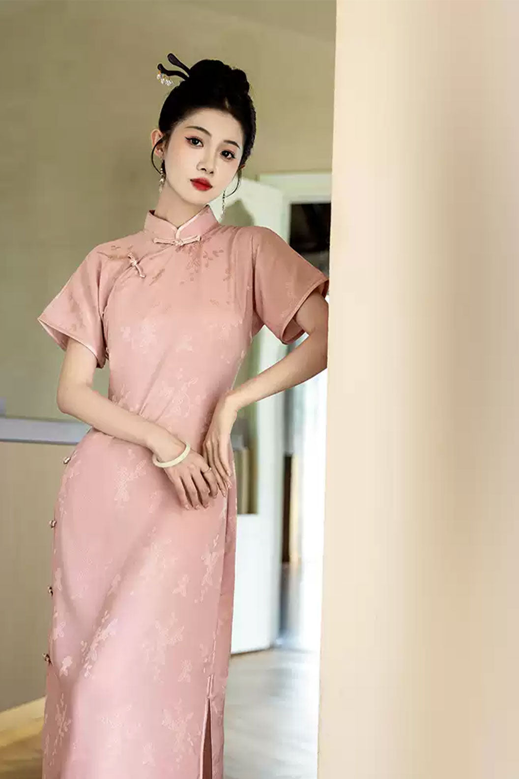 Cheongsam Qipao Pink Floral Qipao Dress Chinese Traditional  Dress - hongxuefeifei 红雪霏霏