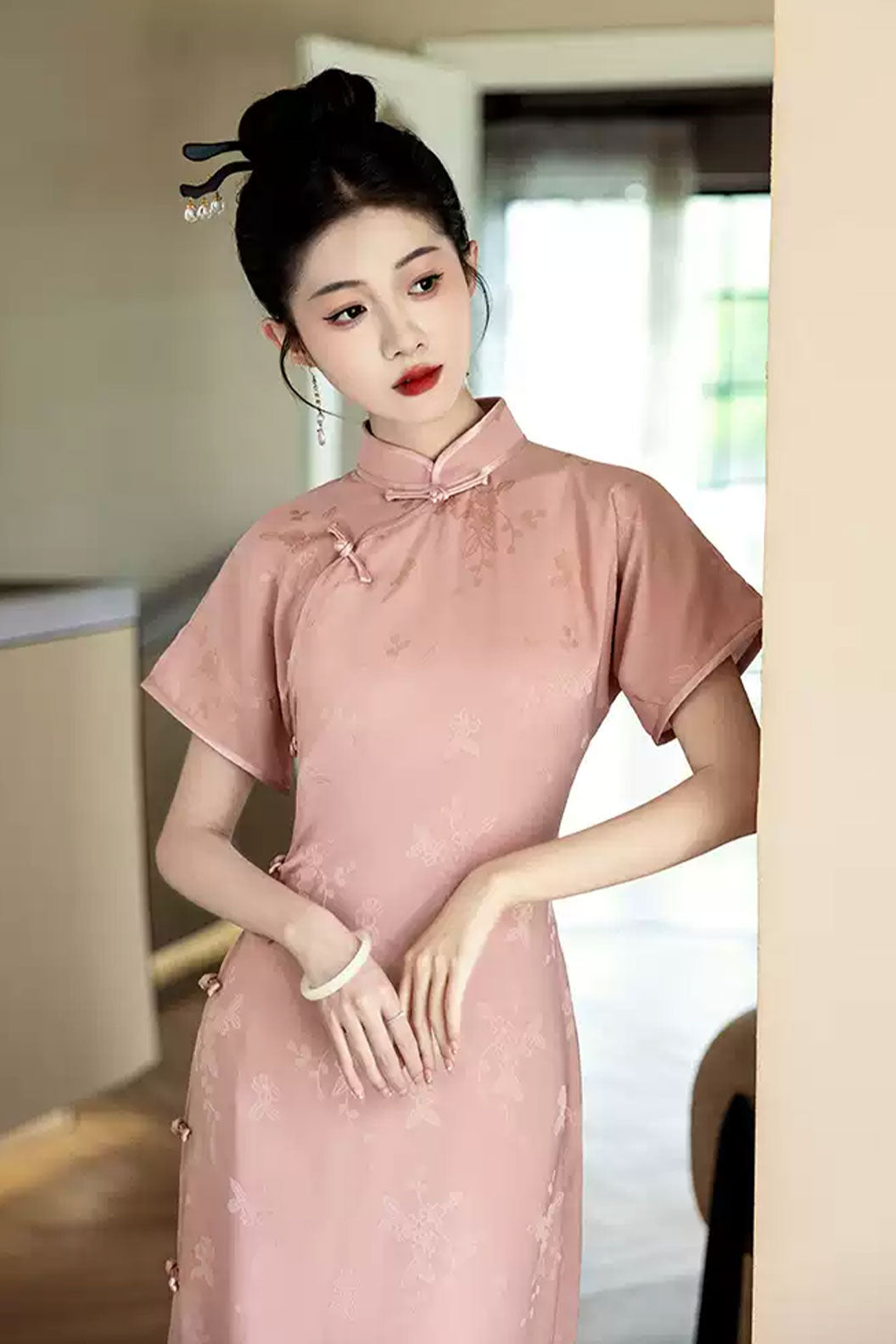 Cheongsam Qipao Pink Floral Qipao Dress Chinese Traditional  Dress - hongxuefeifei 红雪霏霏