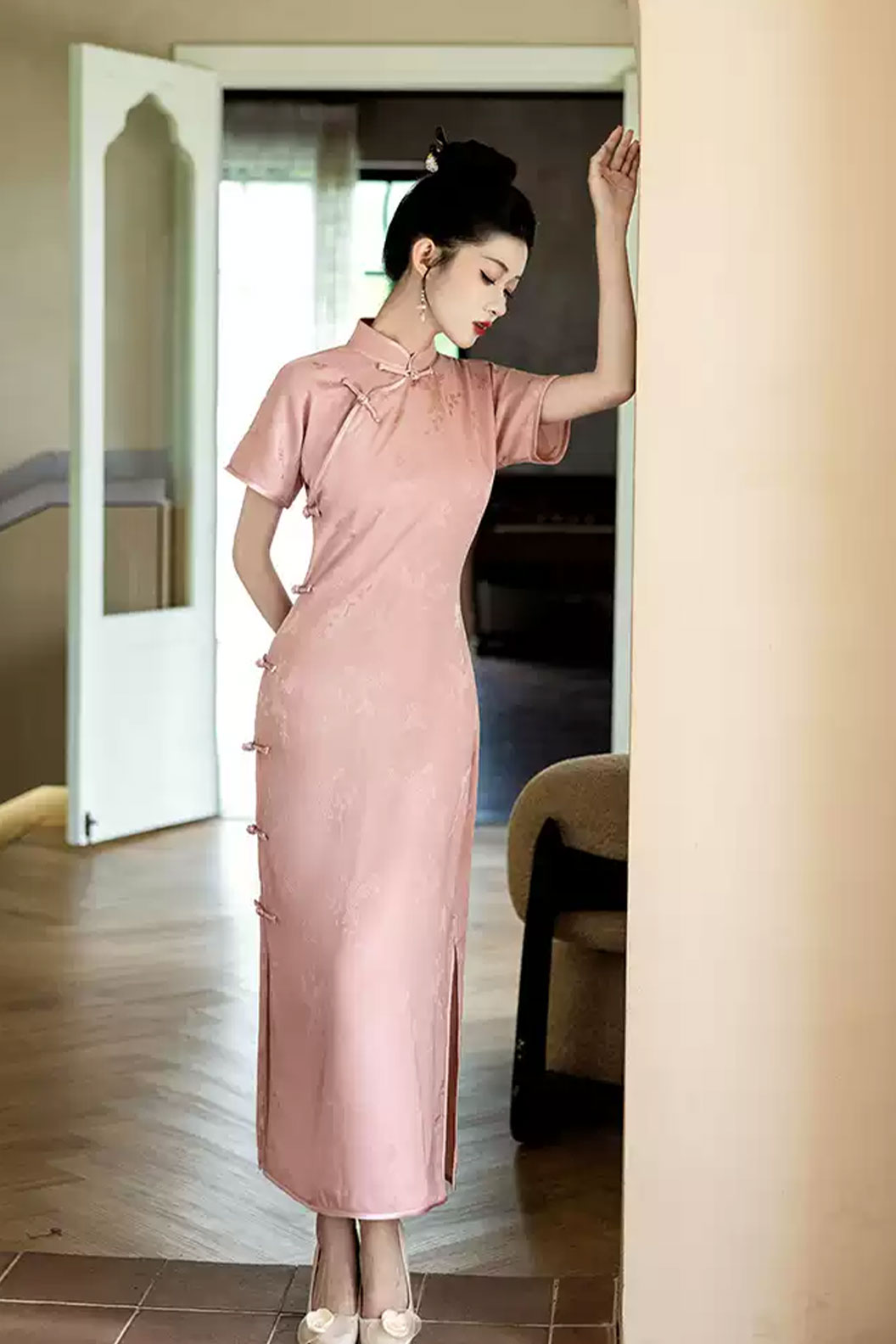 Cheongsam Qipao Pink Floral Qipao Dress Chinese Traditional  Dress - hongxuefeifei 红雪霏霏