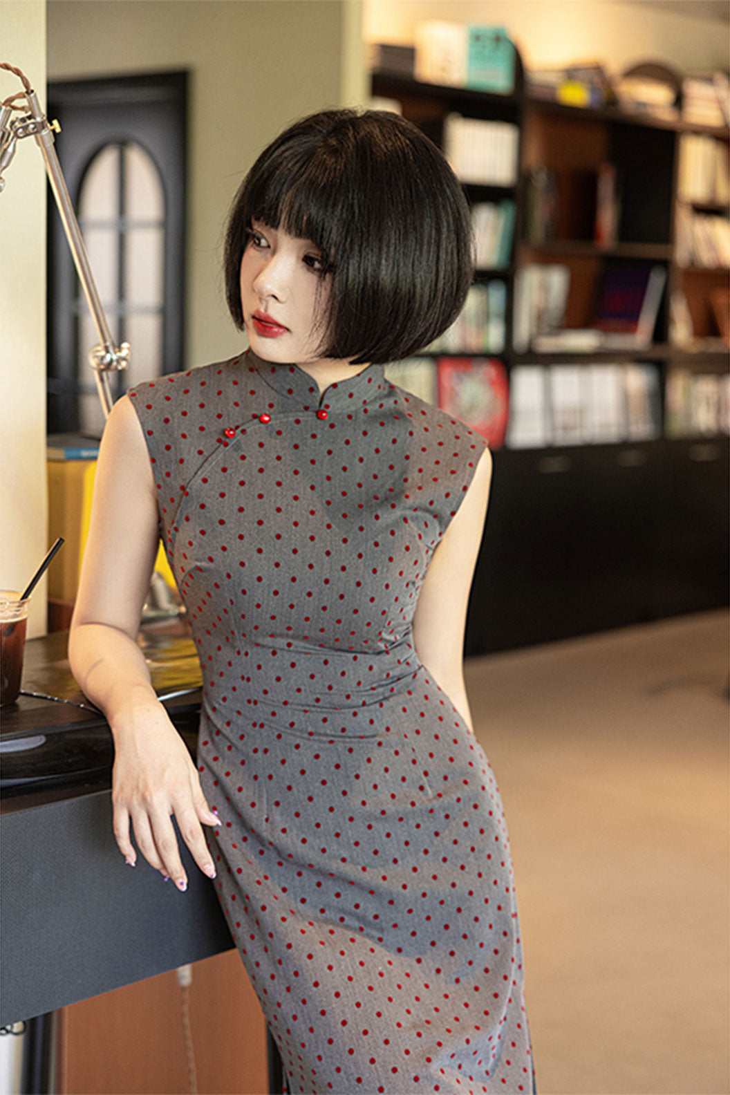 Cheongsam Qipao Sleeveless Polka Dot Vintage Cute Girl Style Dress - tianzhenyouxie 天真有邪