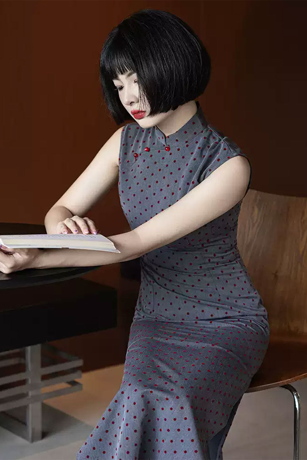 Cheongsam Qipao Sleeveless Polka Dot Vintage Cute Girl Style Dress - tianzhenyouxie 天真有邪