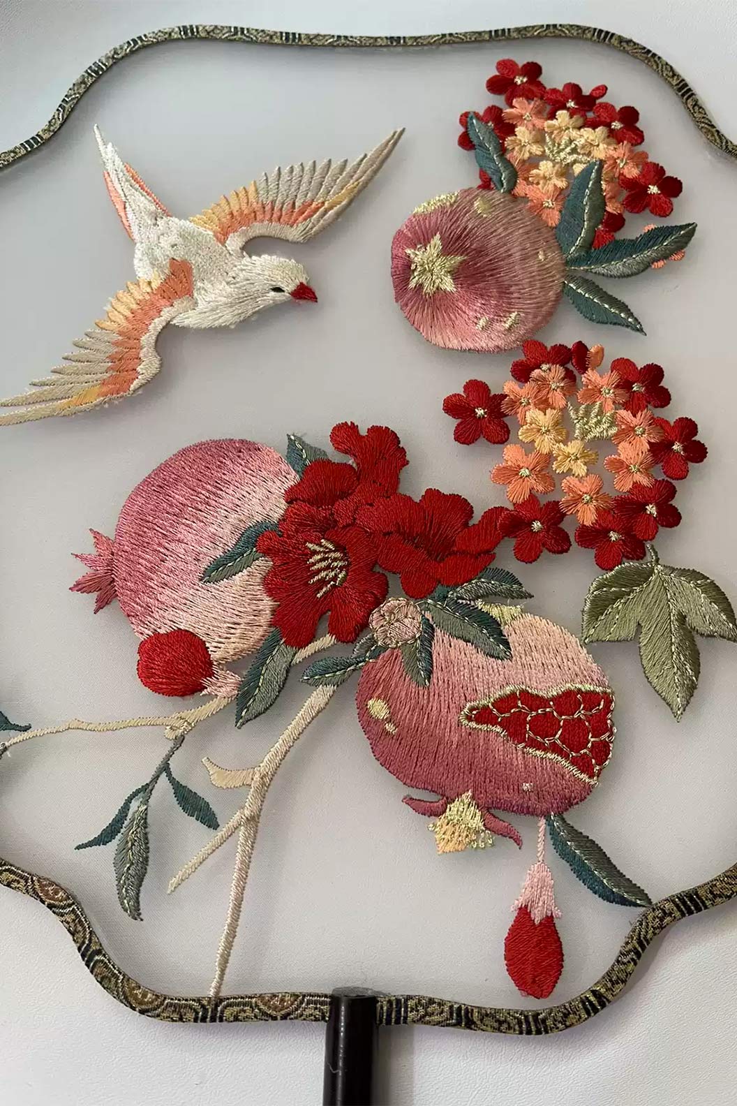 Chinese hand fan with new classical embroidery for qipao