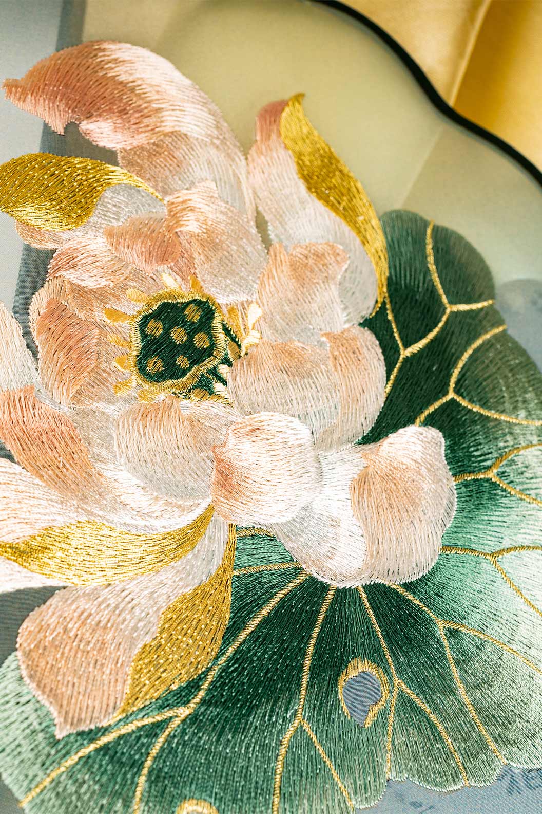 Chinese hand fan green lotus embroidery single-side fan for qipao
