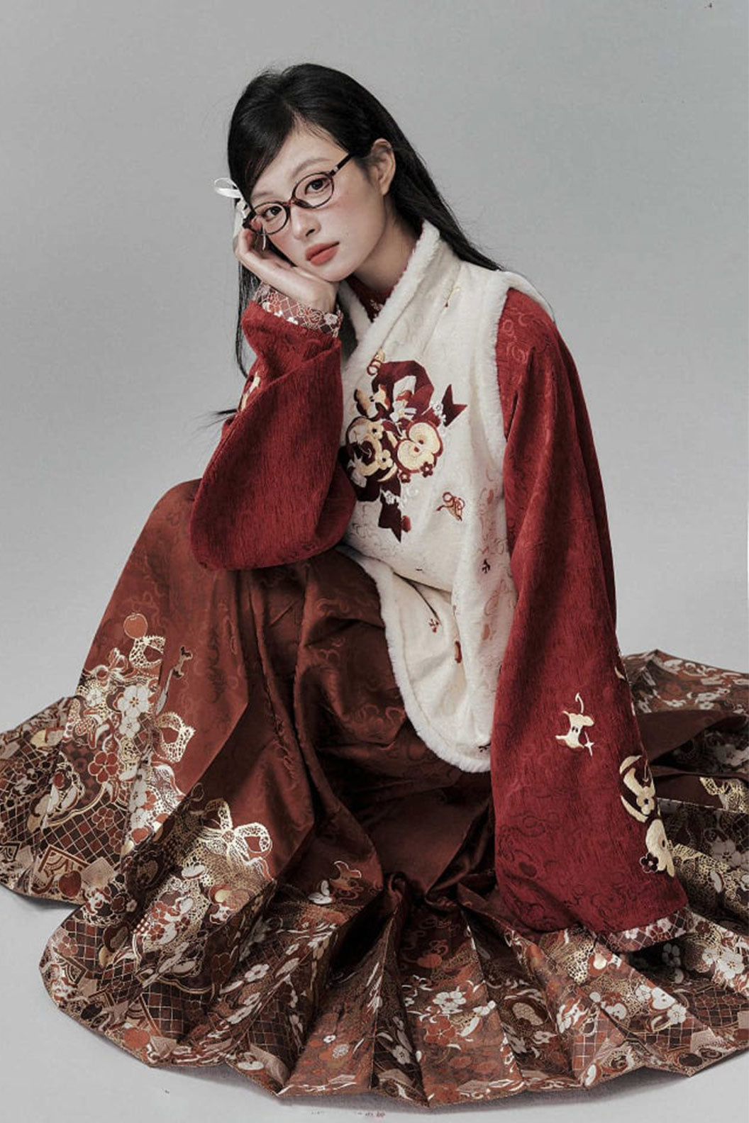 Chinese New Year Dress Embroidered Fashion Red Hanfu - qiyuan 祈愿