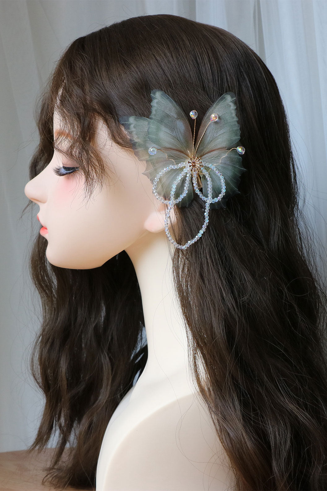 Chinese Wig Hairpin Butterfly Hair Clip with Pearl Chains
