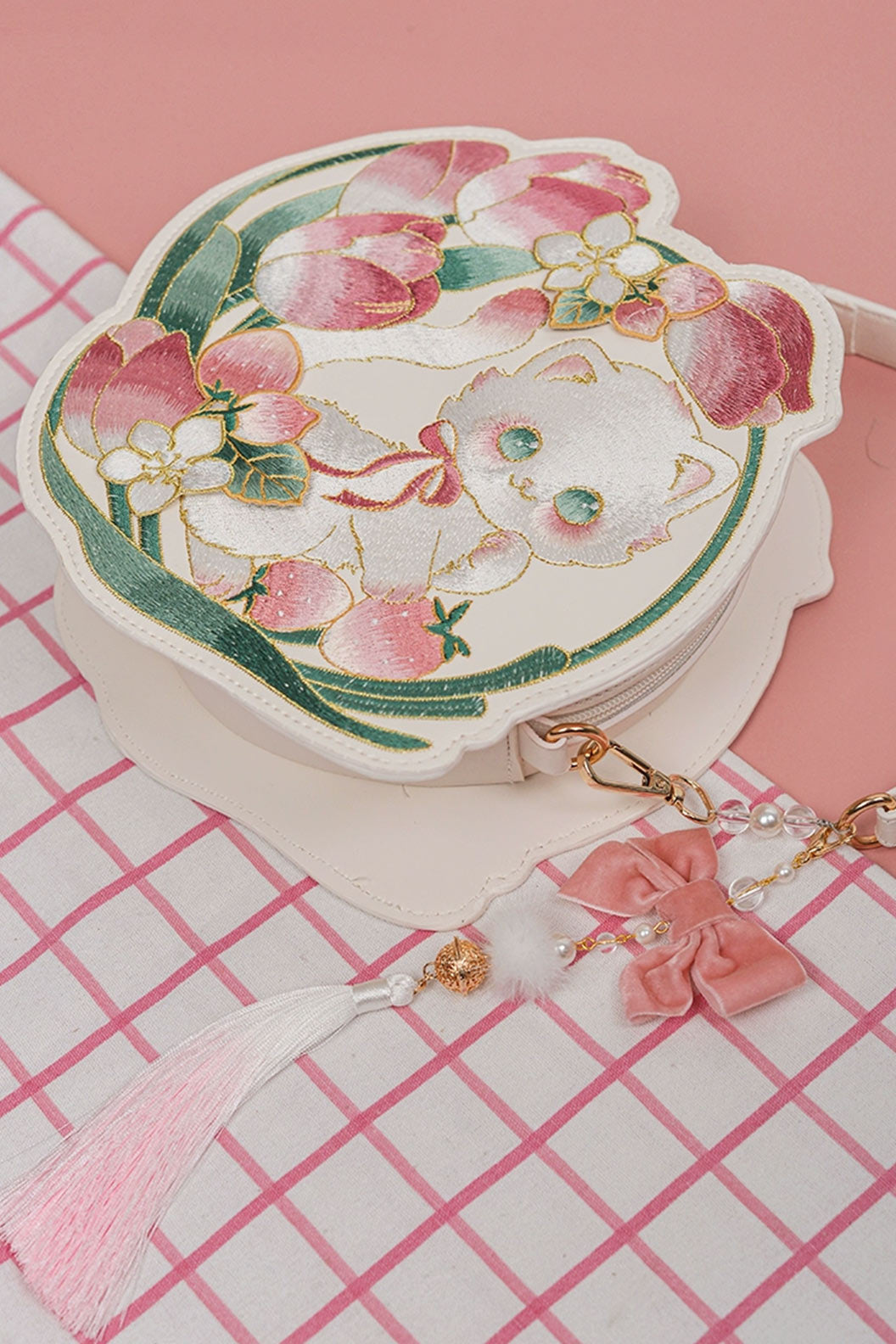Crossbody Bag Cat Embroidery Guofeng