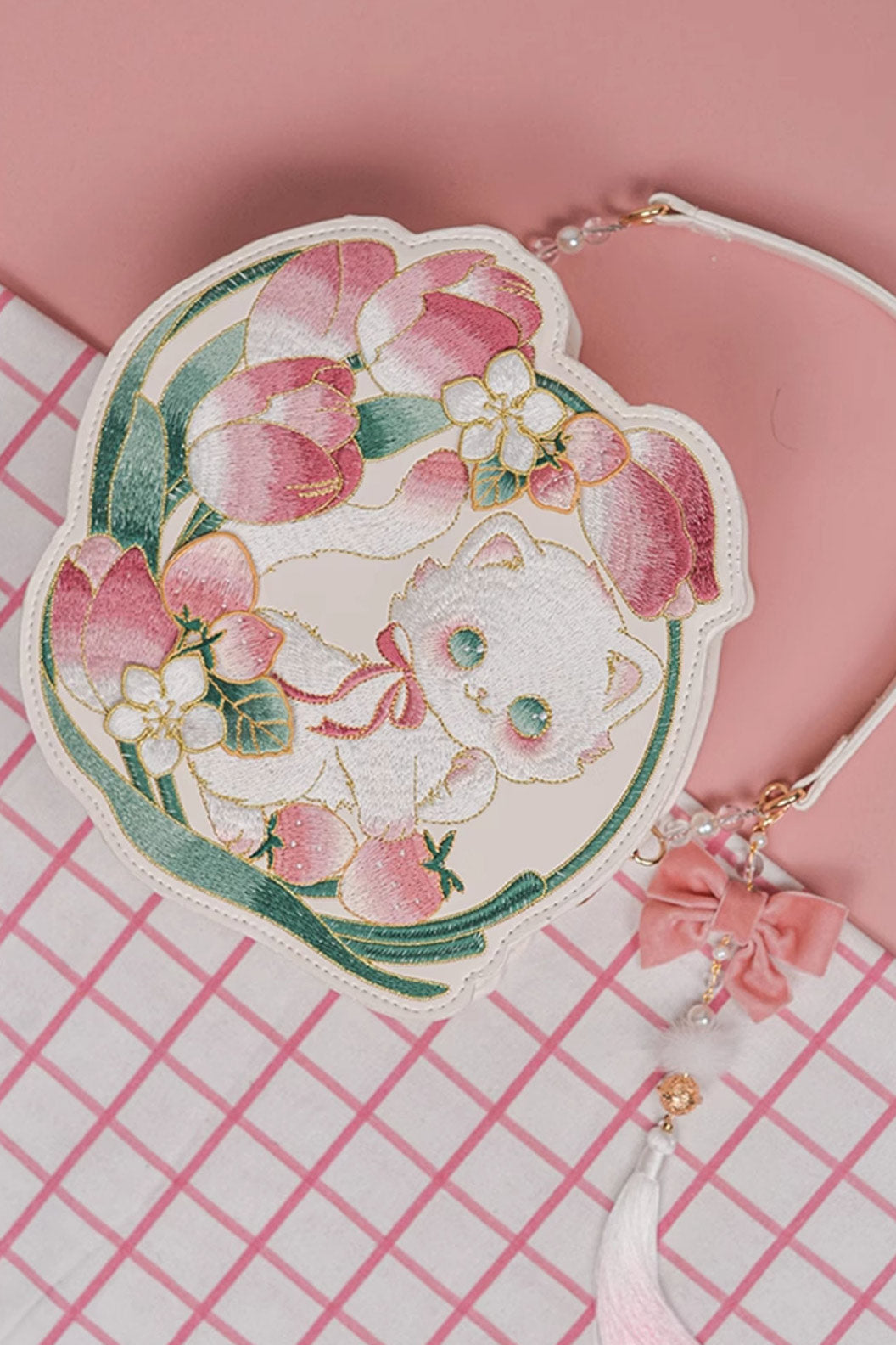 Crossbody Bag Cat Embroidery Guofeng