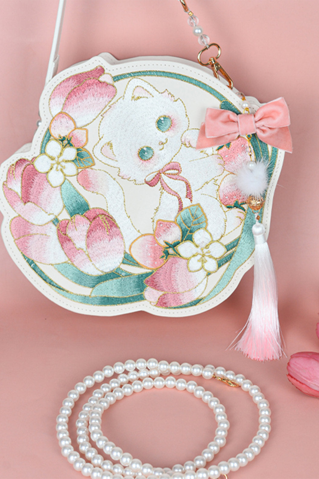 Crossbody Bag Cat Embroidery Guofeng