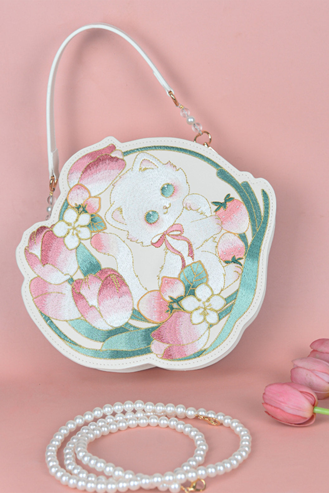 Crossbody Bag Cat Embroidery Guofeng