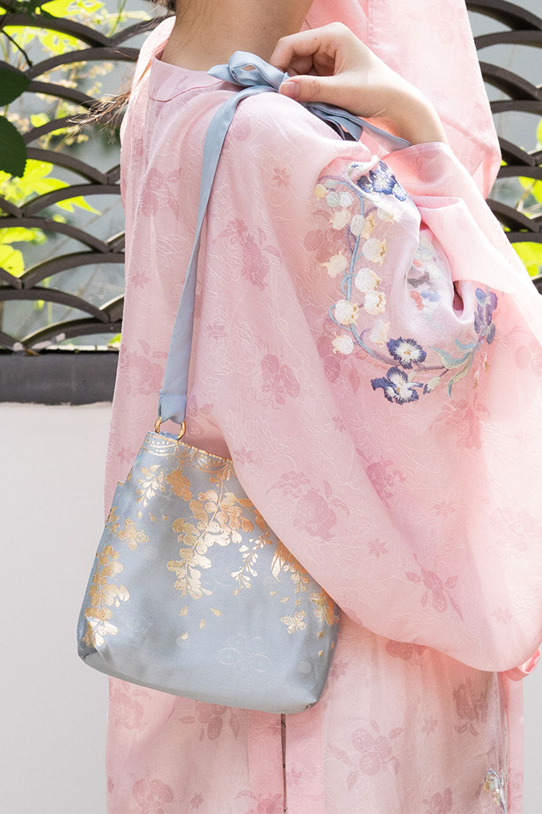 Crossbody Bag Purple Blue Gold Print Fringes
