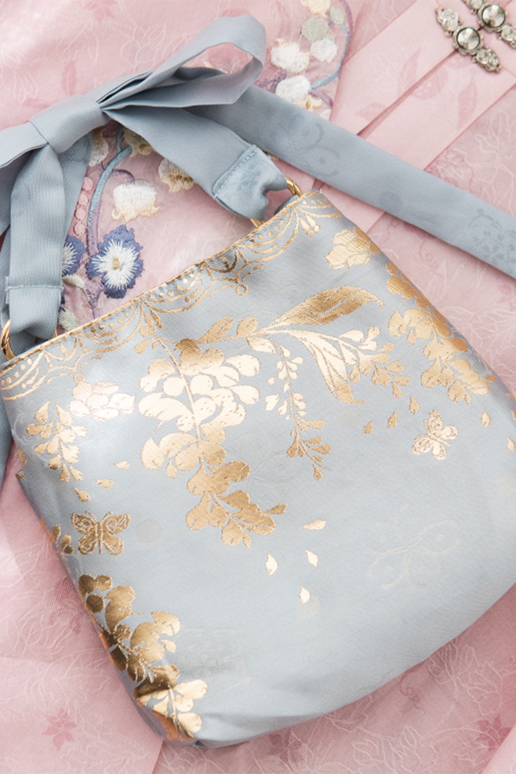 Crossbody Bag Purple Blue Gold Print Fringes