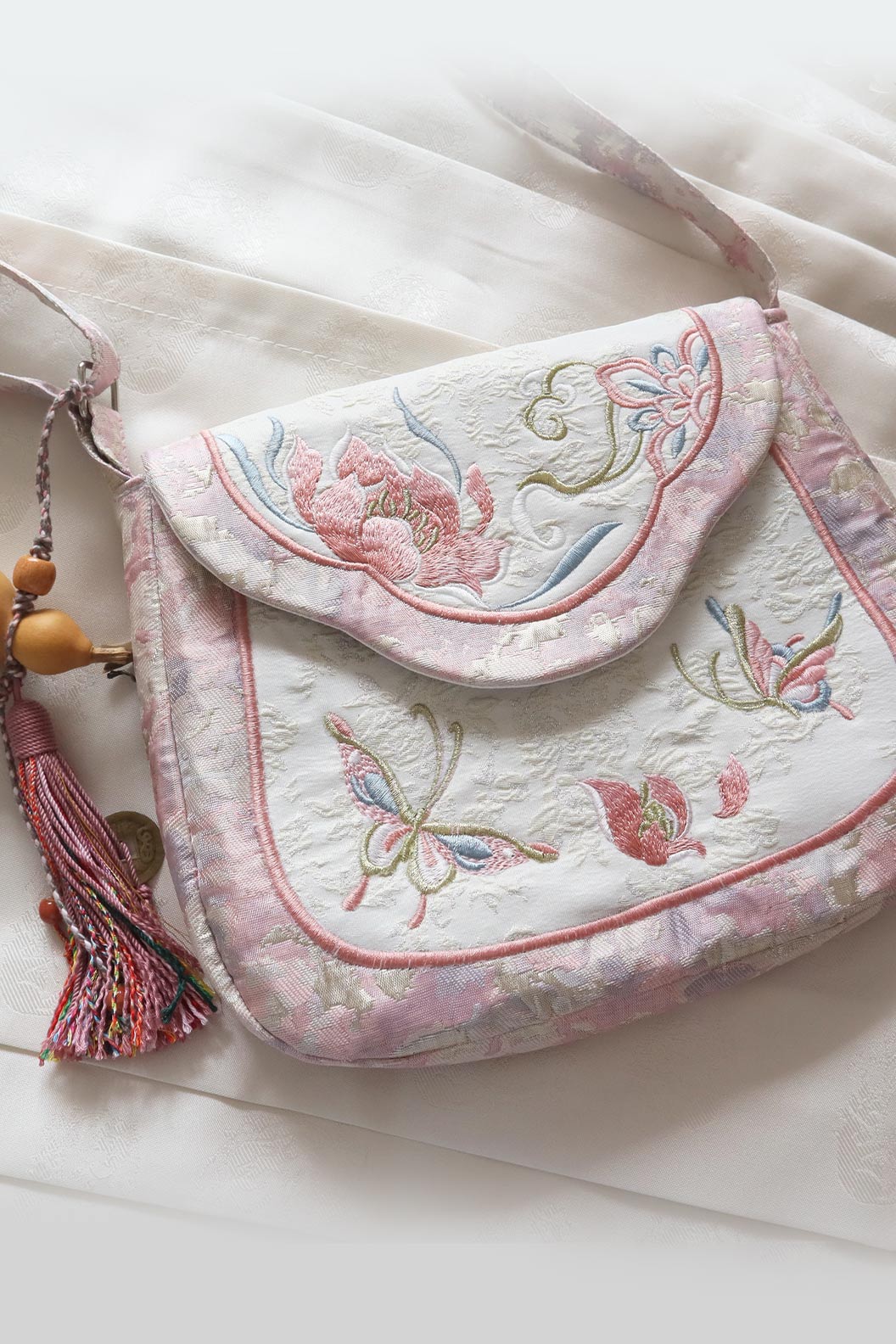 Embroidered Handbag Pink Vintage Bag Versatile