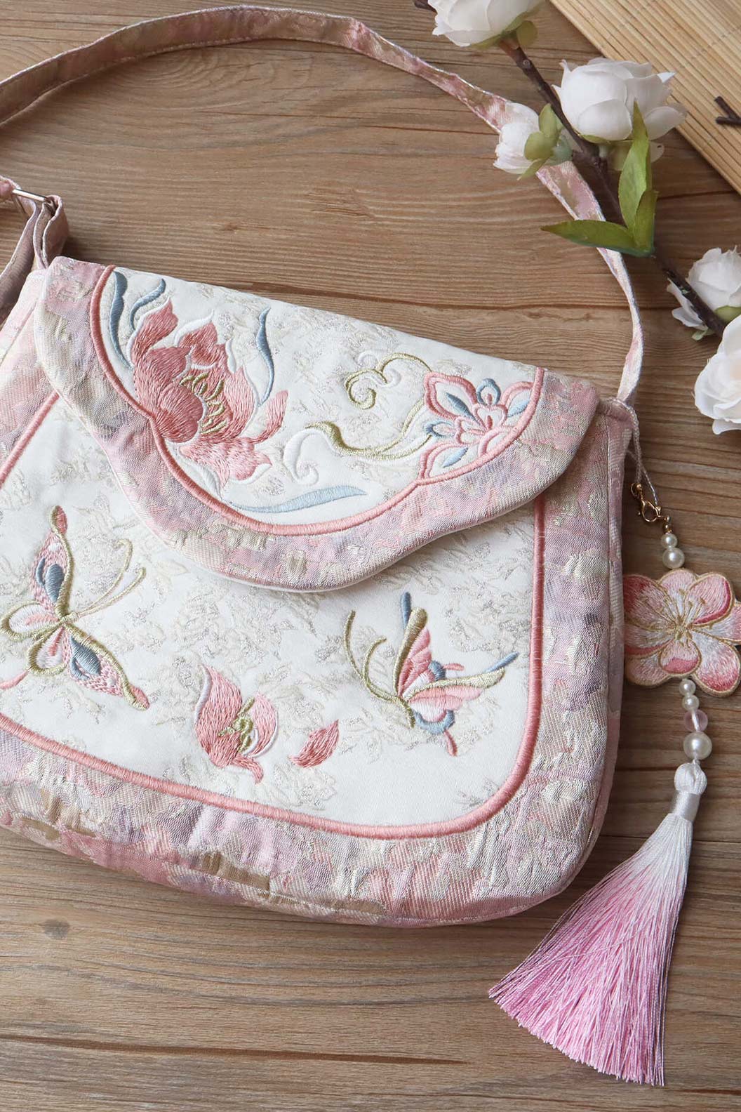 Embroidered Handbag Pink Vintage Bag Versatile