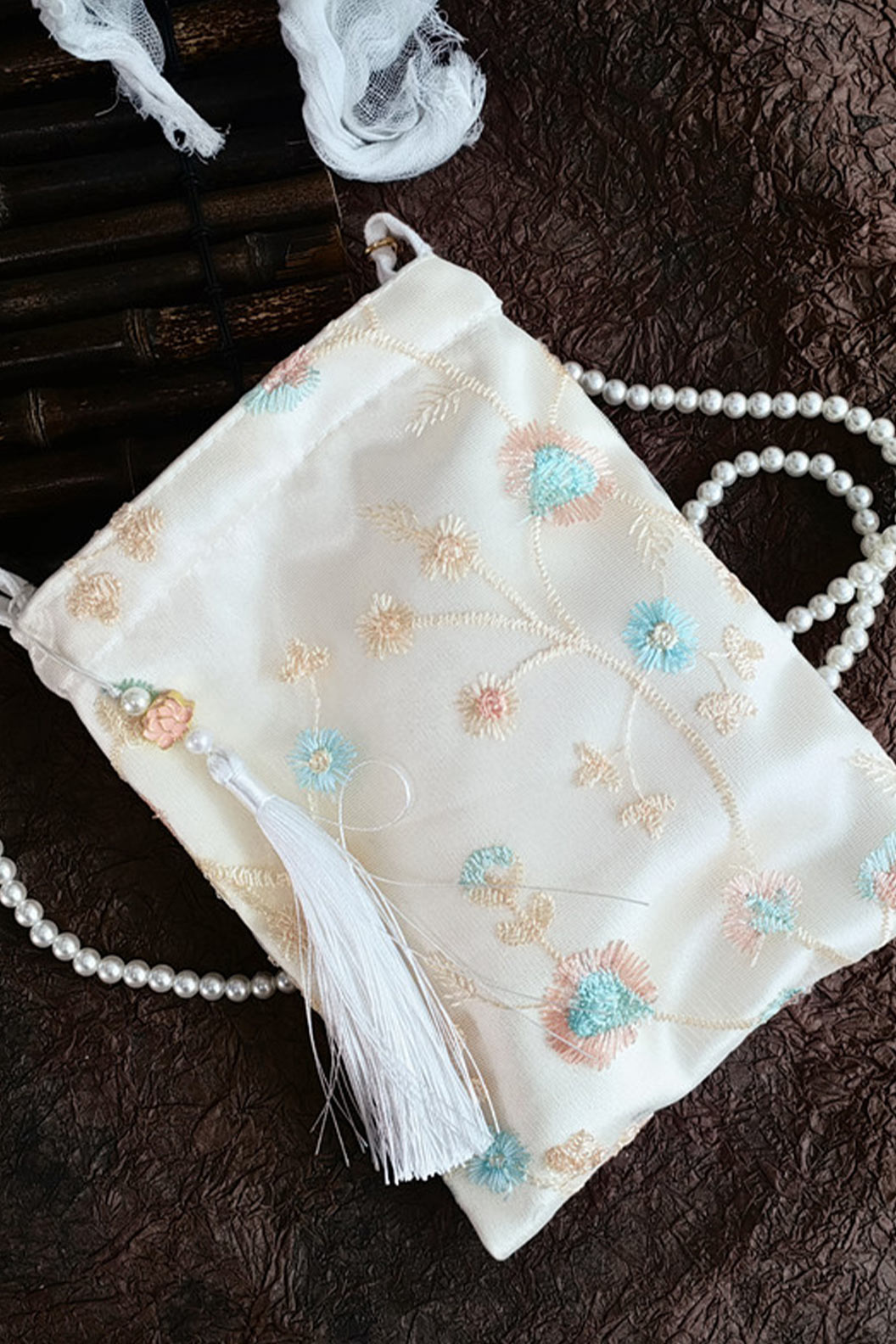 Embroidered Handbag Satin Small Square Bag for Song Dynasty