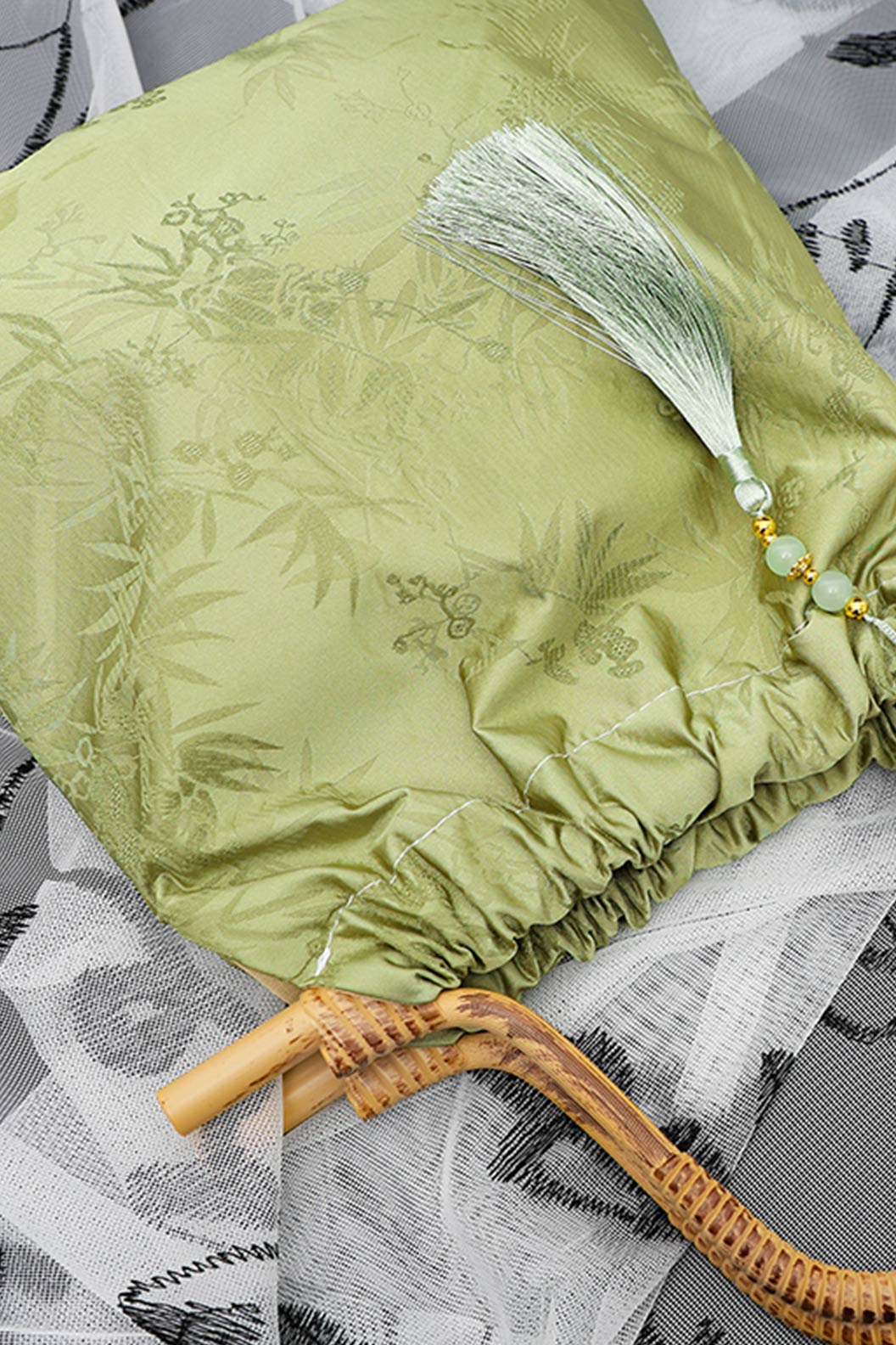 Embroidered Purse Green Jacquard Bamboo Pattern