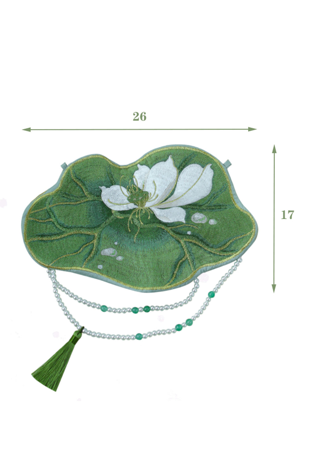 Embroidered Purse Green Lotus Heavy Embroidery