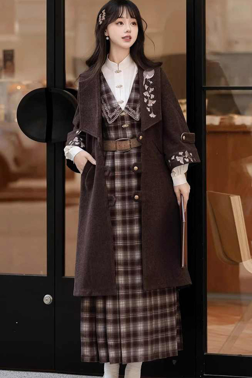 Fashion Chinese Hanfu Clothing Women Winter Brown Dress Coat - yinxing 银杏