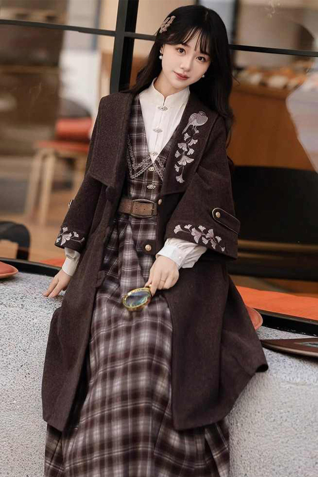 Fashion Chinese Hanfu Clothing Women Winter Brown Dress Coat - yinxing 银杏