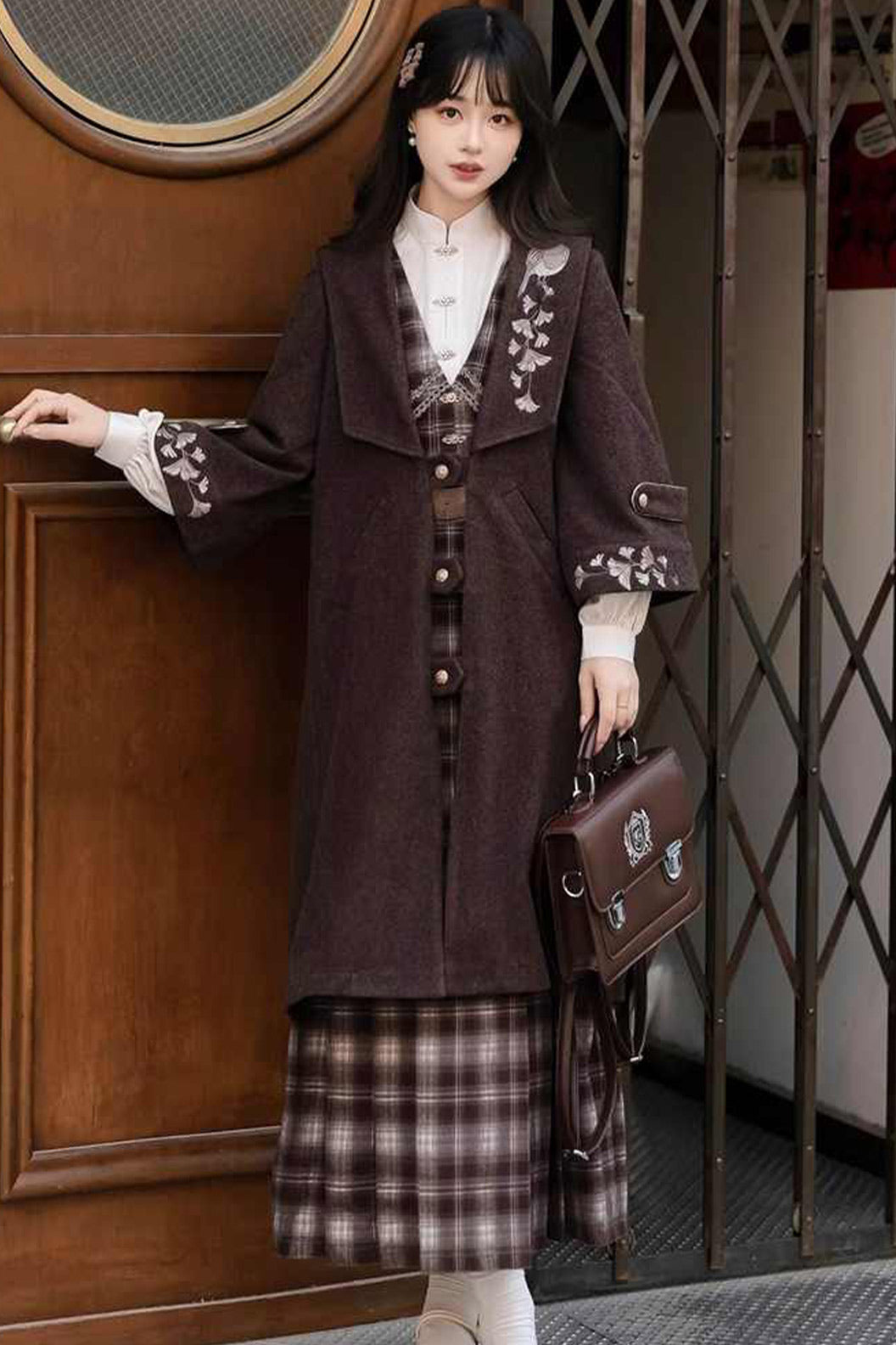 Fashion Chinese Hanfu Clothing Women Winter Brown Dress Coat - yinxing 银杏