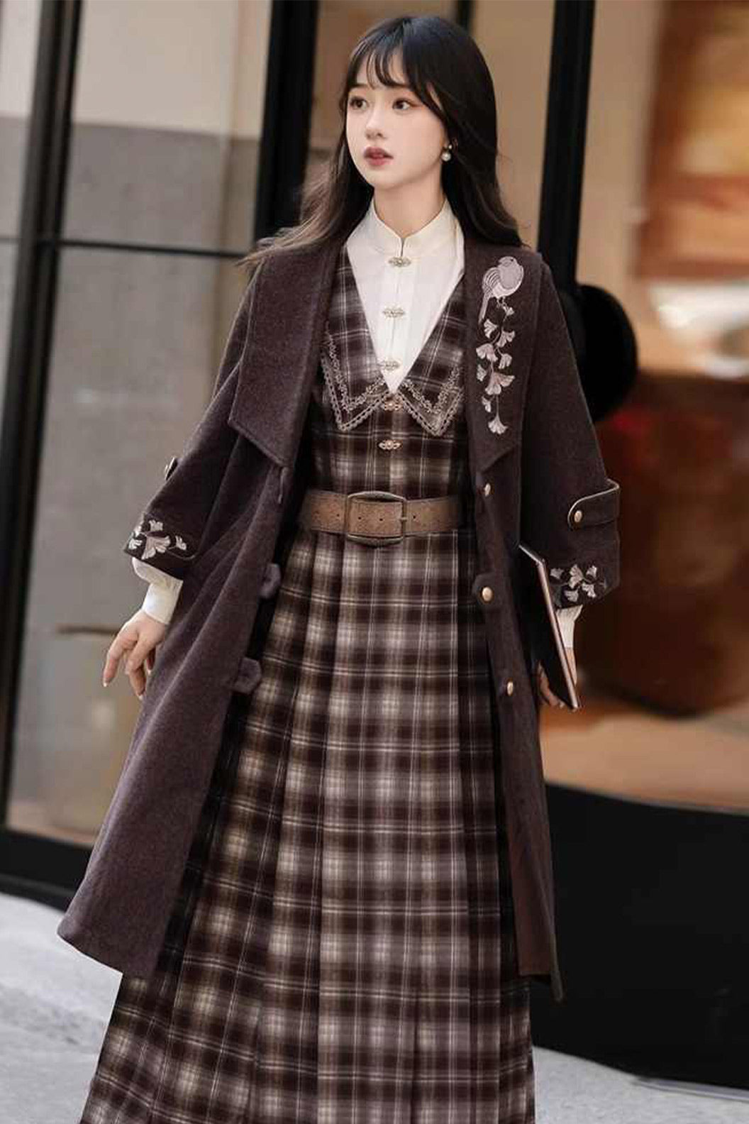 Fashion Chinese Hanfu Clothing Women Winter Brown Dress Coat - yinxing 银杏