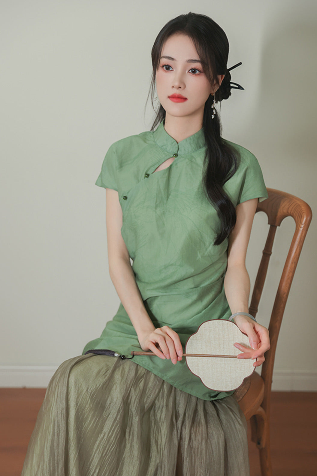 Green Summer Long Dress Daily Wear Qipao - zhenqingmen 枕清梦