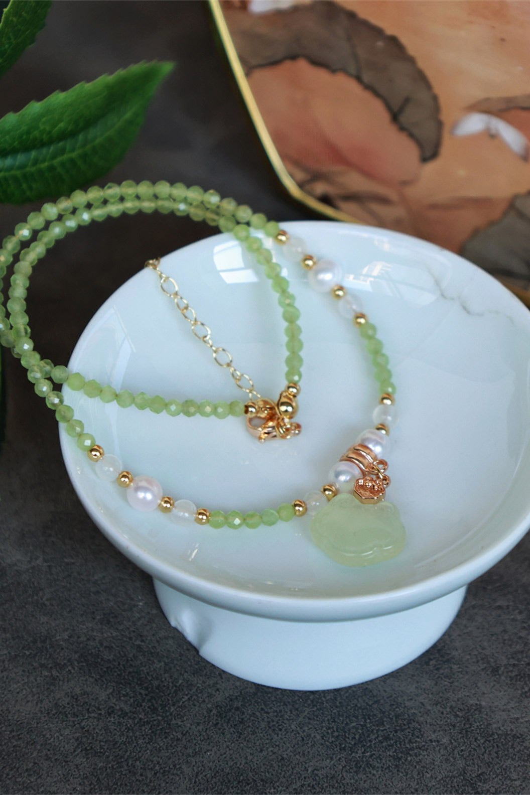 Jade Pearl Baby Lock Chinese Style Necklace