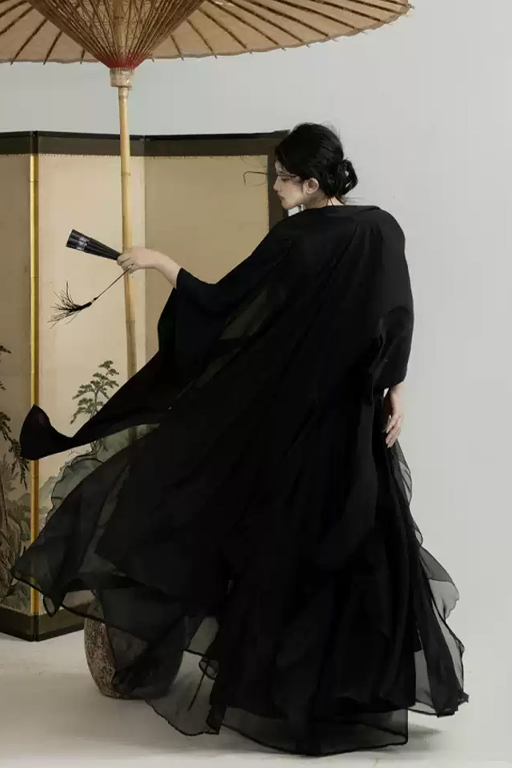 Ming Dynasty Black Hanfu Dress Ruffled Trim Hanfu Skirt - youmeng 幽梦