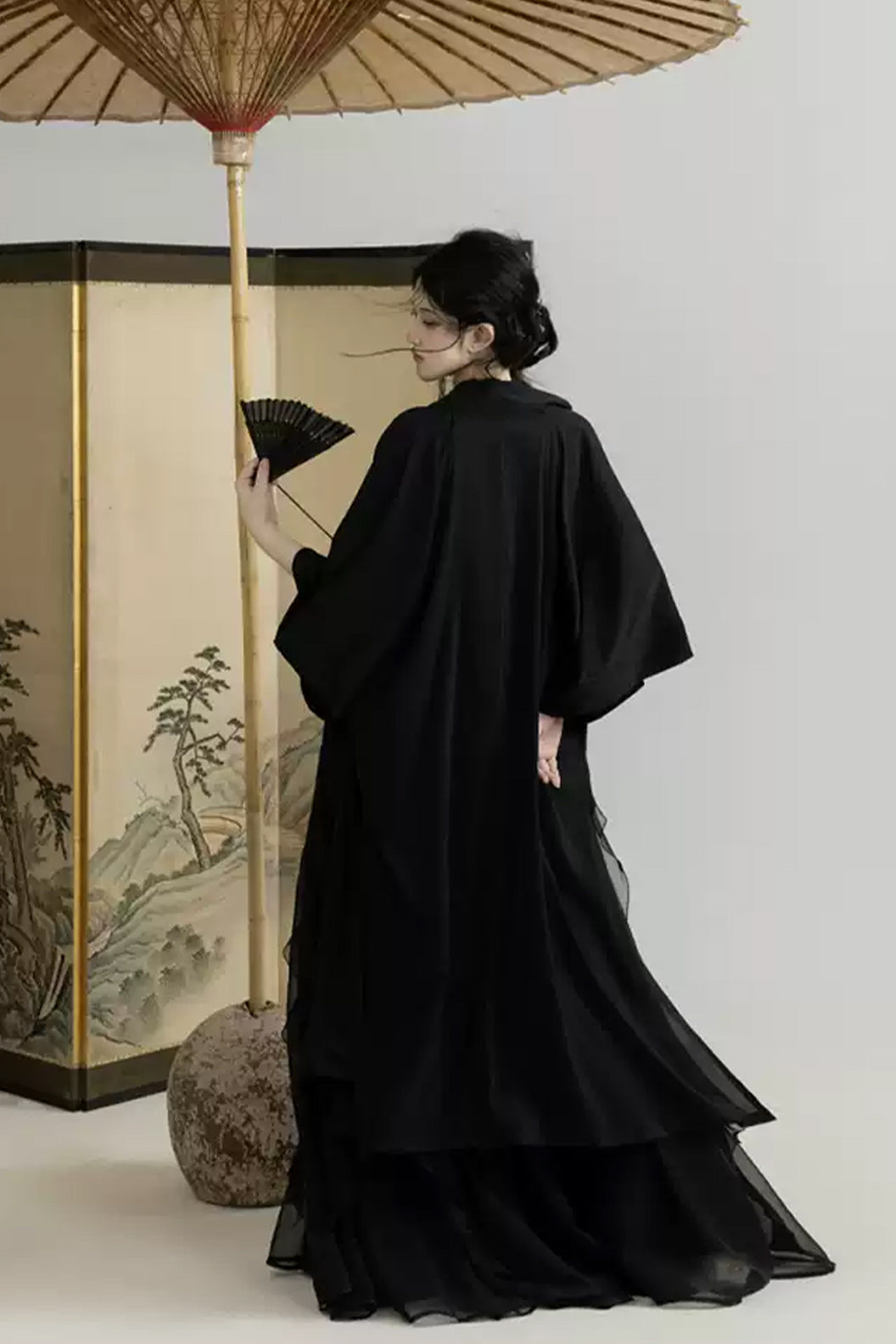 Ming Dynasty Black Hanfu Dress Ruffled Trim Hanfu Skirt - youmeng 幽梦