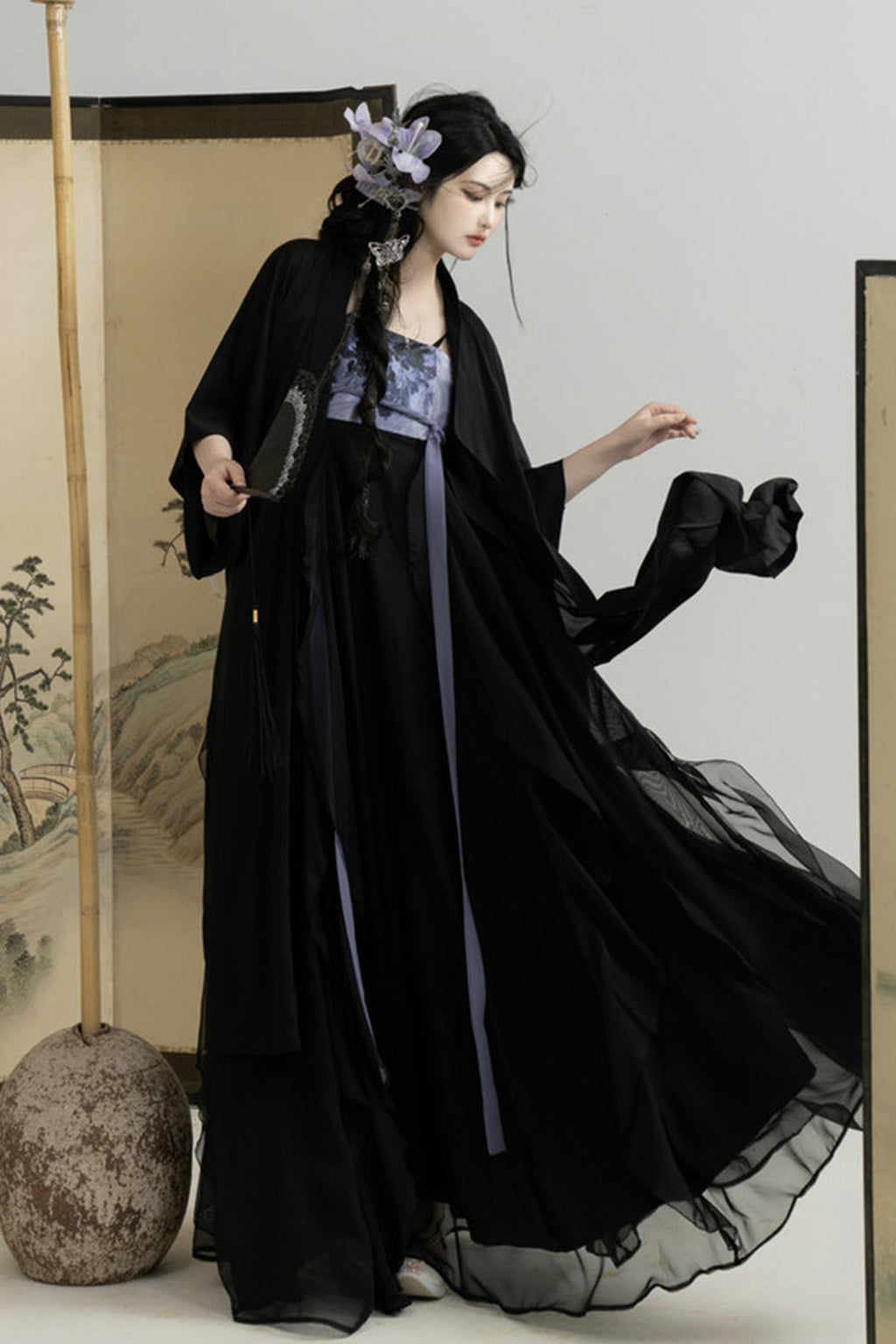 Ming Dynasty Black Hanfu Dress Ruffled Trim Hanfu Skirt - youmeng 幽梦