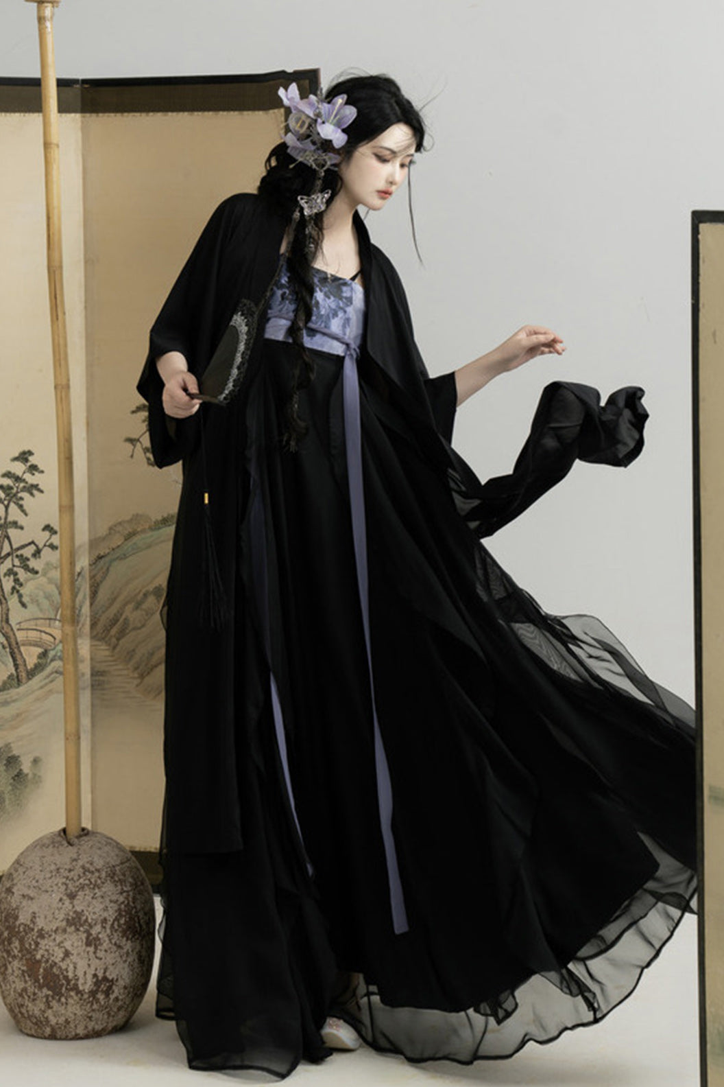 Ming Dynasty Black Hanfu Dress Ruffled Trim Hanfu Skirt - youmeng 幽梦
