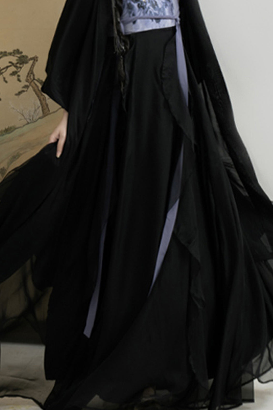Ming Dynasty Black Hanfu Dress Ruffled Trim Hanfu Skirt - youmeng 幽梦