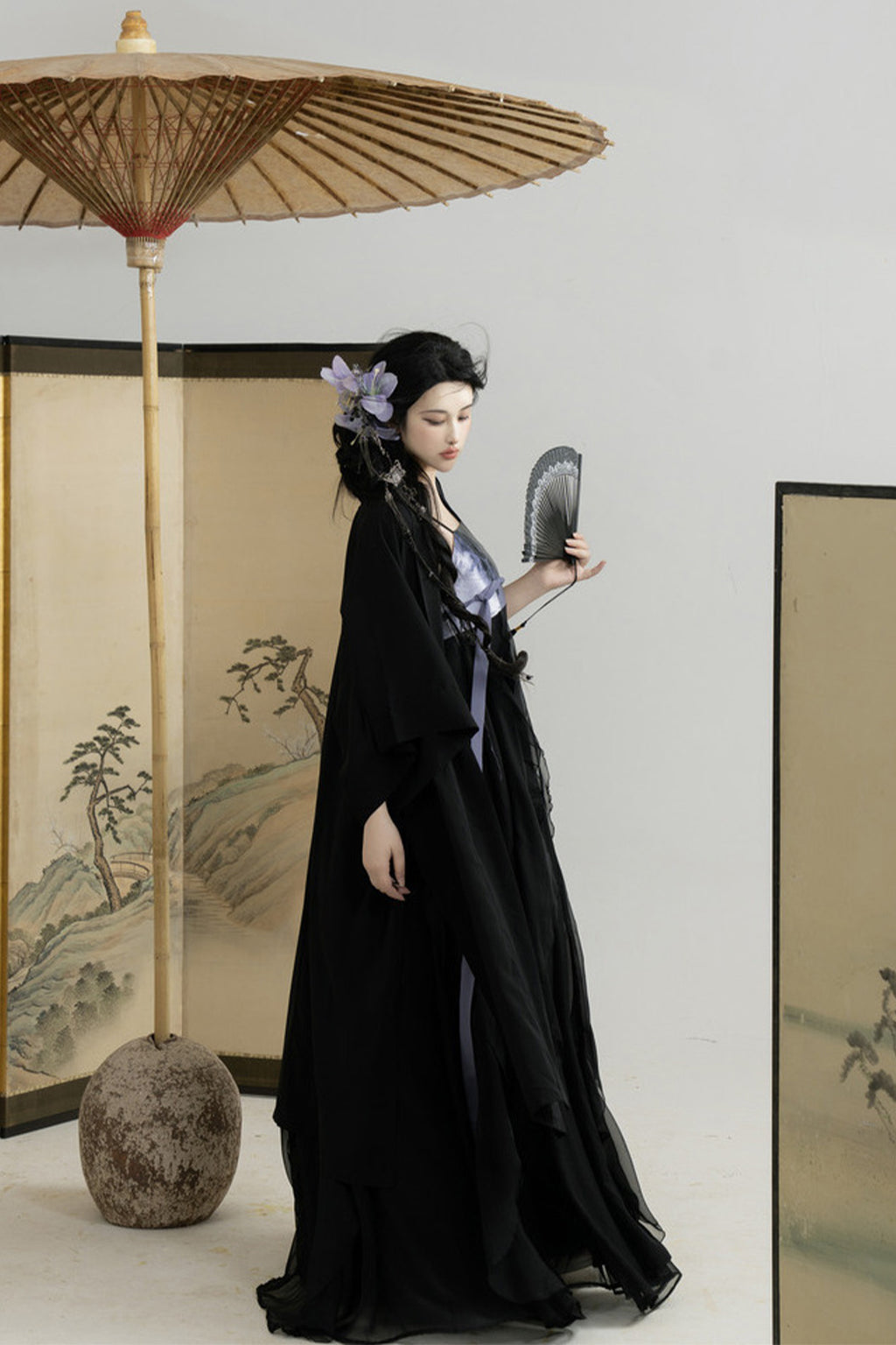 Ming Dynasty Black Hanfu Dress Ruffled Trim Hanfu Skirt - youmeng 幽梦