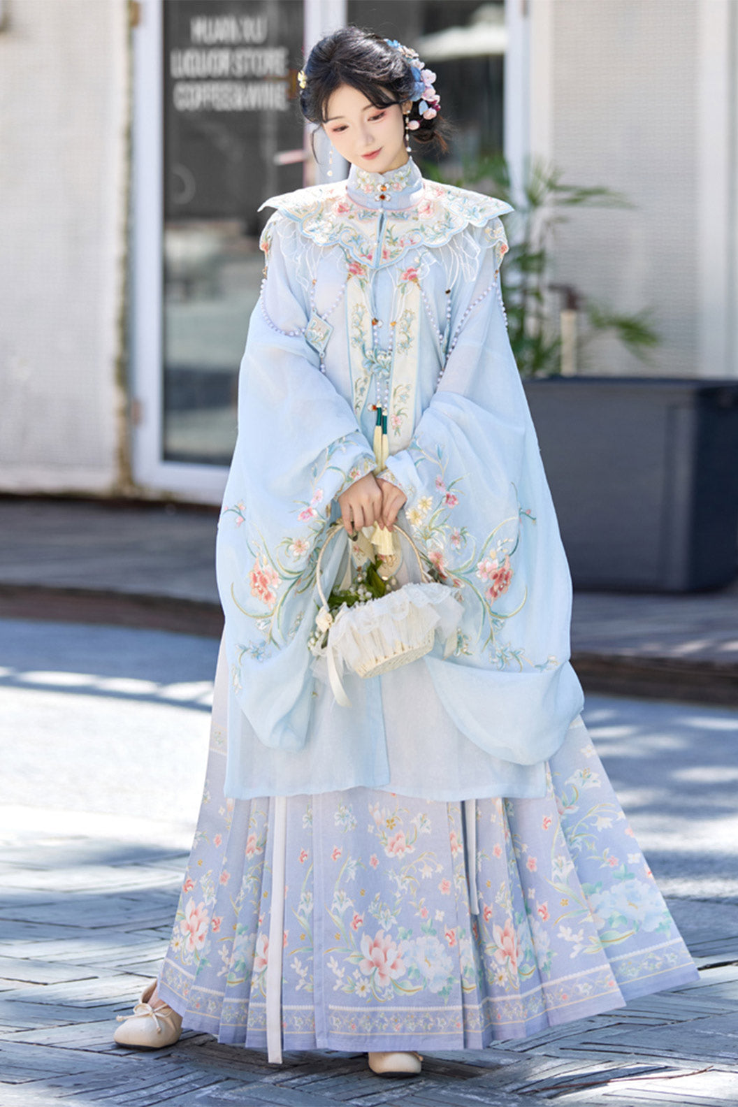 Ming Dynasty Clothing Yun Shoulder Long Robe Hairpin Hanfu Blue Purple Hanfu Dress - yutangchun 玉堂春