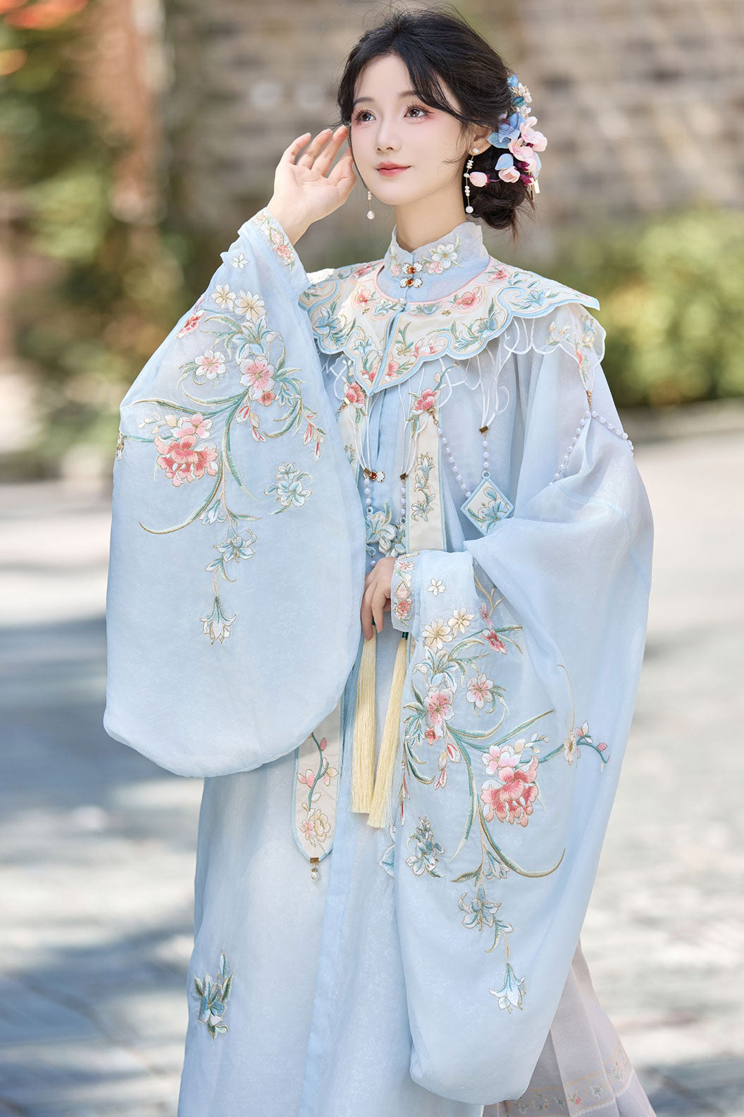 Ming Dynasty Clothing Yun Shoulder Long Robe Hairpin Hanfu Blue Purple Hanfu Dress - yutangchun 玉堂春