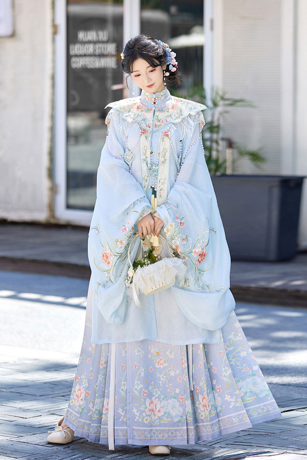 Ming Dynasty Clothing Yun Shoulder Long Robe Hairpin Hanfu Blue Purple Hanfu Dress - yutangchun 玉堂春